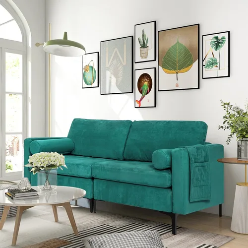 Vista 3 de KOMFOTT Sofá de dos plazas, tapizado para sala de estar, asientos de dos plazas modernos con 2 almohadas de refuerzo, bolsillo para revista, sofá