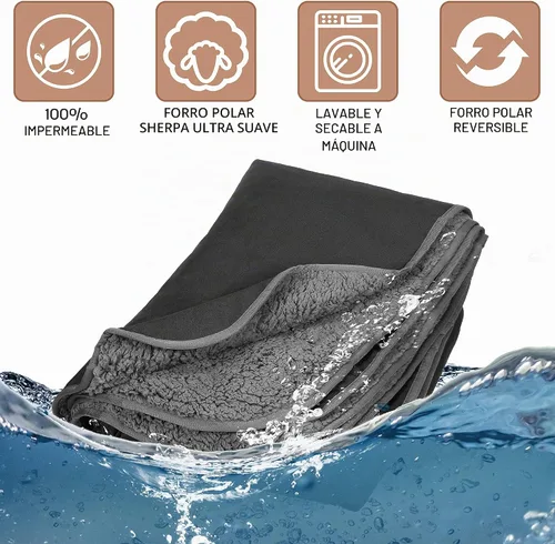 Vista 7 de Tirrinia Manta impermeable para exteriores con forro sherpa, resistente al viento, triple capa, cálida y cómoda, plegable para camping, estadio