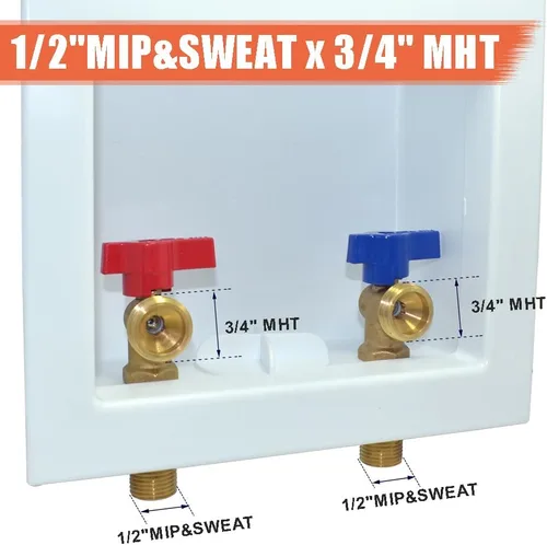 Vista 2 de TTFLEX - Caja de salida para lavadora 1/2" MIP/Sweat x 3/4" MHT, válvula de giro de 1/4 Washing Machine Valve Box, Lead-Free Brass Valves, CUPC