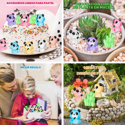 Vista 7 de 18 mini figuras luminosas de panda de resina con 2 bambúes para casa de muñecas