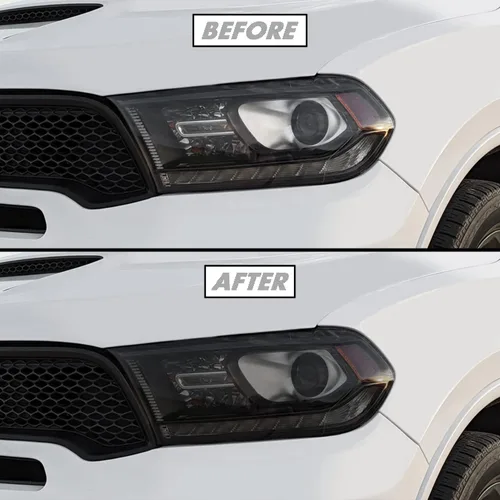 Vista 10 de SlickMod Tinte de humo de vinilo precortado para faros Dodge Durango 2011-2023 (20% humo oscuro, 1. faro)