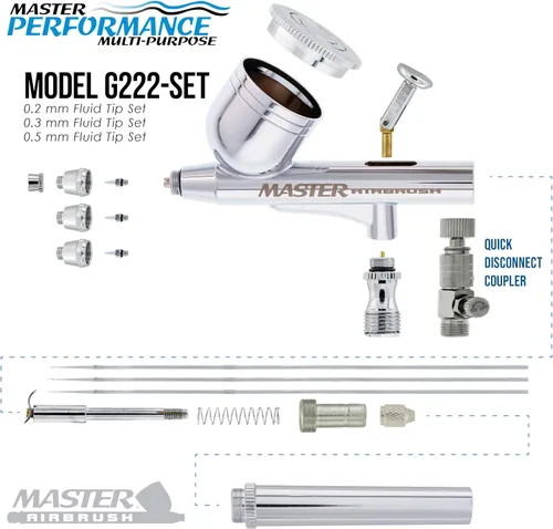Vista 3 de Master Airbrush G222 juego de aerógrafo de precisión multiusos, acción dual, impulsado por gravedad