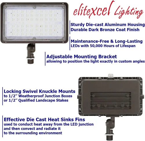 Vista 4 de Iluminación Exterior del Anochecer al Amanecer, Luces de Inundación Comerciales Gen4 de 60W para Exteriores, 7450LM 5000K Luz Diurna Equivalente a
