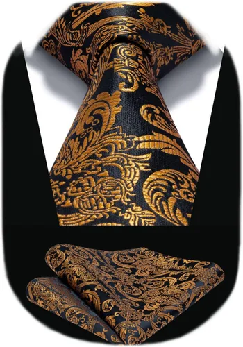Vista 61 de HISDERN Corbatas para hombre, corbata de cachemira y bolsillo cuadrado tejido clásico floral para hombre, corbata de fiesta de boda