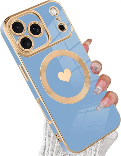 Vista 79 de tharlet Funda Magnética para iPhone 11 [Compatible con Magsafe] Lindo Corazón de Amor de Lujo Chapado Borde Dorado Parachoques con Lente de Cámara