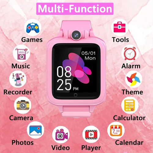 Vista 2 de Reloj inteligente para niños, reloj educativo, 14 juegos de rompecabezas, reproductor de música MP3, cámara de video, despertador, calculadora