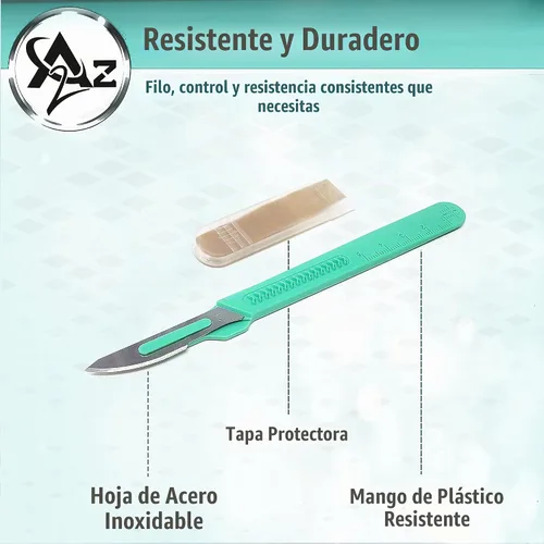 Vista 3 de Bisturí desechable estéril #23, herramienta de podología y dermaplaning, cuchillas de acero al carbono de precisión con mango de plástico, bolsas