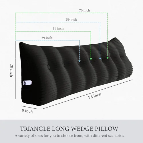 Vista 6 de Almohada de cuña acolchada de 8 libras para cabecero, posicionador corporal en forma de triángulo, almohada de lectura para la cama, almohada