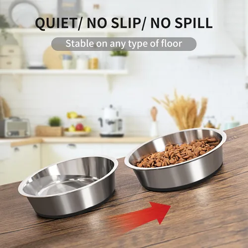 Vista 4 de Taglory Juego de 2 tazones de acero inoxidable para perros de 2 tazas para comida y agua, base de silicona antideslizante, resistente a