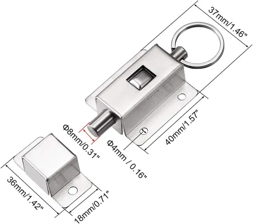 Vista 2 de uxcell Perno de barril de puerta, acero inoxidable 304 anillo de tracción de resorte con bloqueo deslizante automático con tornillo, 2 piezas