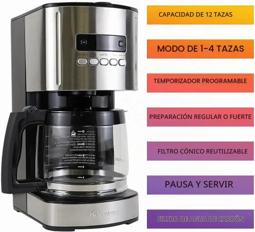 Vista 3 de Koolatron Kenmore Cafetera de goteo – Máquina de café programable de 12 tazas con olla de vidrio, cerveza regular y atrevida, depósito de agua Negro