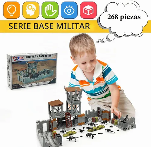 Vista 2 de Conjunto de bloques de construcción de base militar ZHX para accesorios de guerra de minifiguras del ejército, torre de guardia de base de defensa