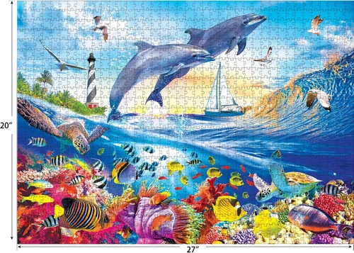 Vista 3 de RoseArt - Kodak Premium - Playful Summer Dolphins - Rompecabezas de 1000 piezas para adultos Adult Puzzle, 20" x 27" Finished Size, Fully