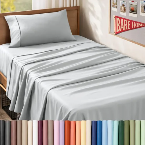 Vista 113 de Bare Home Juego de Sábanas Twin - Sábanas de Cama de Microfibra Ultra-Suave 1800 - Doble Cepillado - Bolsillos Profundos - Ajuste Fácil - Extra