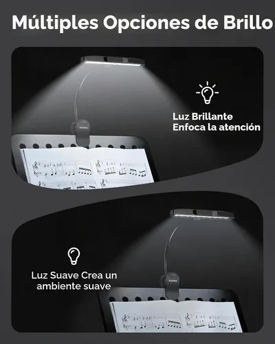Vista 4 de Kootek Luz portátil de clip para atril, lámpara orquesta con 10 luces LED, cuello ajustable, luz de lectura recargable, luces USB para leer