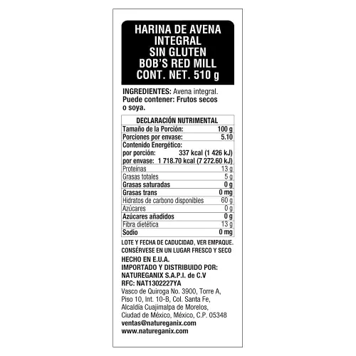 Vista 3 de Bob's Red Mill, Harina de avena integral, 1.37 libras (paquete de 2)