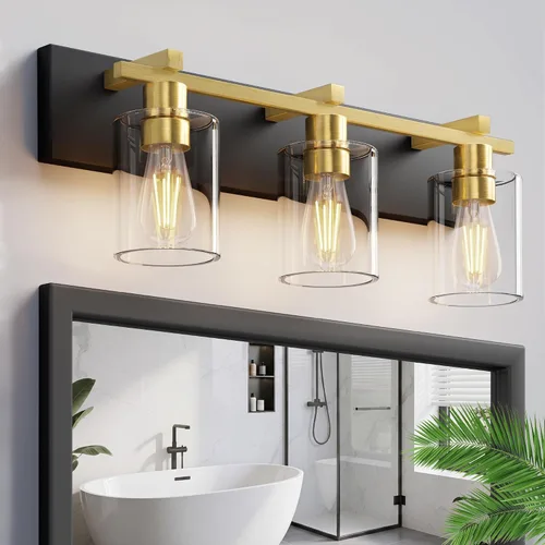 Vista 15 de Bathroom Light Fixtures Over Mirror, 2-Light Modern Matte Black Bathroom Vanity Light, Wall Lights with Clear Glass Shade, Living Room, Bedroom