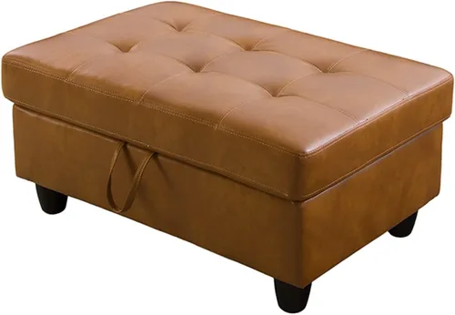 Vista 3 de Otomana de almacenamiento de cuero regenerado 37 x 24.5 x 16.5 pulgadas de alto para apartamento, casa, sala de estar, oficina (negro, otomano)