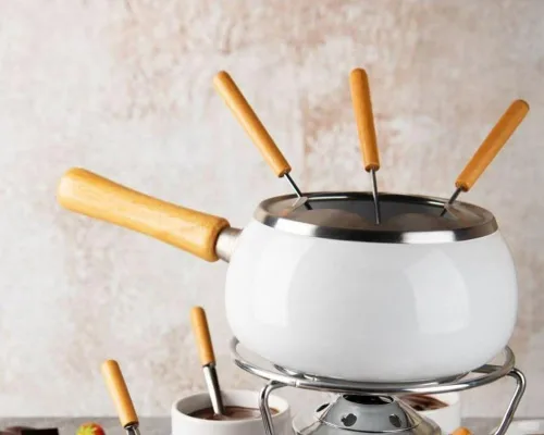 Vista 3 de Excèlsa - Juego de fondue esmaltado blanco (28 piezas)