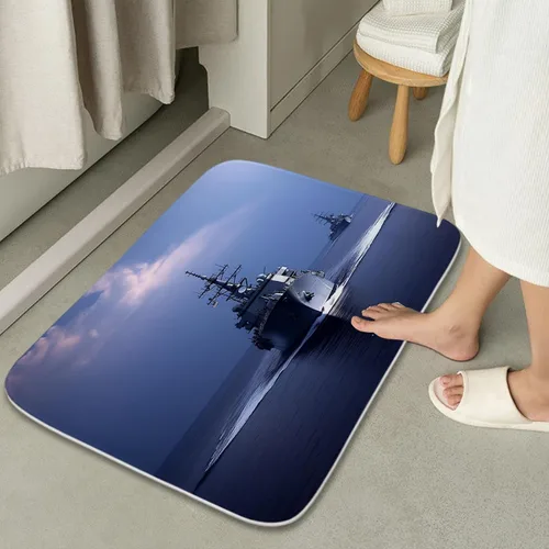 Vista 4 de Cool Modern - Juego de portaaviones para niños con cortina de ducha náutica militar y alfombras de 20 x 31 pulgadas, accesorios de baño, decoración