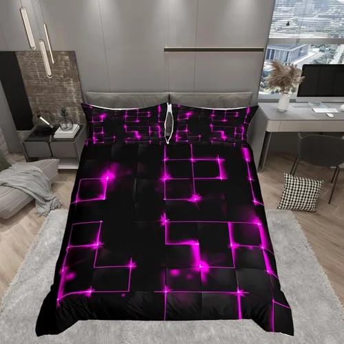 Vista 45 de Juego de funda de edredón con lazo de dibujos animados para niñas, tamaño individual, juegos de ropa de cama de princesa con lazo para niños, 2 Azul
