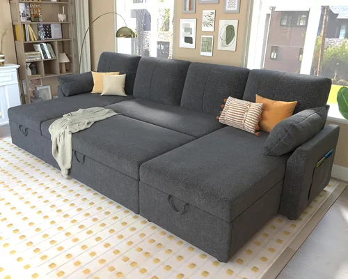 Vista 11 de PaPaJet Sofá Cama, Sofá Cama con Chaise de Almacenamiento, Sofá en Forma de L con Cama Extraíble, Sofás de Gran Tamaño para Sala de Estar - Boucle