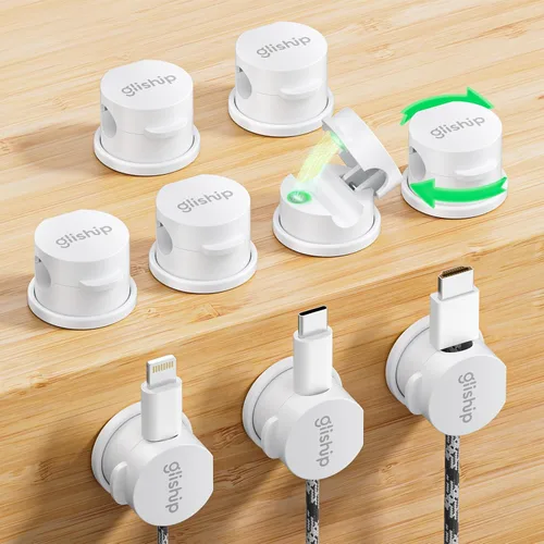 Vista 10 de Paquete de 9 clips magnéticos para cables, organizador de cables [giratorio de 360° mejorado], soporte de cable magnético fuerte, soporte de alambre
