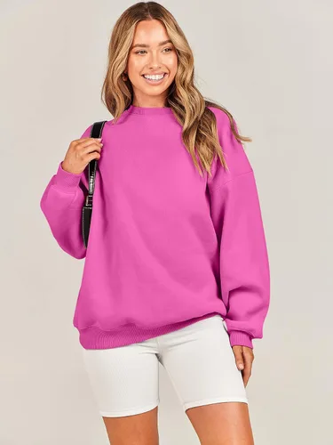 Vista 6 de ANRABESS Sudadera de gran tamaño para mujer, de forro polar, manga larga, cuello redondo, informal, para otoño 2023, ropa de moda