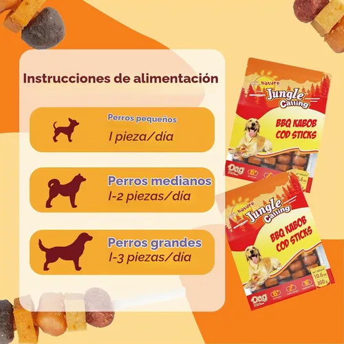 Vista 8 de Jungle Calling Kabob Bacalao Stick para perros medianos y grandes, masticables sin cuero crudo