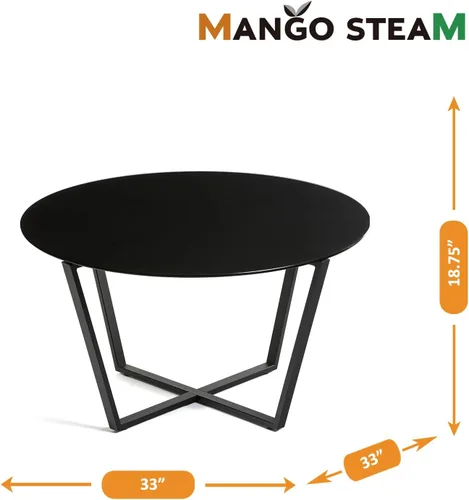Vista 3 de Mango Steam Mesa de centro redonda de cristal de metro para sala de estar y comedor, parte superior negra/base negra