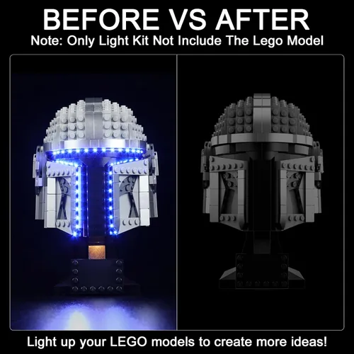 Vista 2 de Kit de luces mejorado compatible con Lego El casco de Mandalorian 75328, kit de modelo ensamblable, decoración de luces compatible con Lego 75328