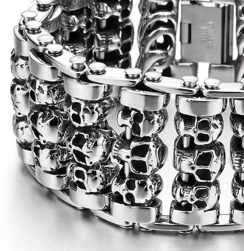 Vista 2 de Heavy and Study Mens Steel Large Link Chain Motorcycle Bike Chain Bracelet with Skulls Polished