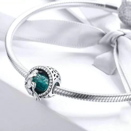Vista 3 de Abalorio de sirena del océano original de plata de ley 925 con cuentas de oro rosa y estrella de mar para pulseras, Plata esterlina