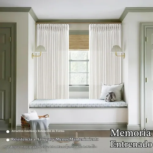 Vista 2 de TWODRAPES Pinch - Cortinas plisadas de lino semitransparente color beige de Beige Blanco