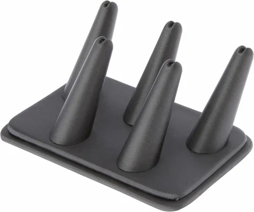Vista 4 de Plymor Pantalla de dedo de anillo de terciopelo negro, cinco en base rectangular, 5.25 pulgadas de ancho x 3.625 pulgadas de profundidad x 2.25