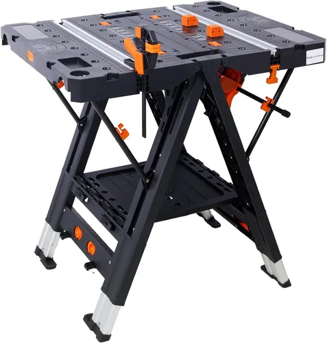 Vista 2 de Mesa de trabajo plegable 2 en 1 y caballete, 31" Ancho x 25" Profundidad x 28" Altura Configuración fácil Banco de trabajo portátil, mesa de trabajo
