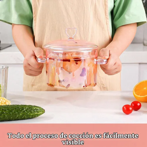 Vista 6 de Olla a fuego lento de vidrio rosa 2L, 67.6 fl oz/2.2Qt/68oz