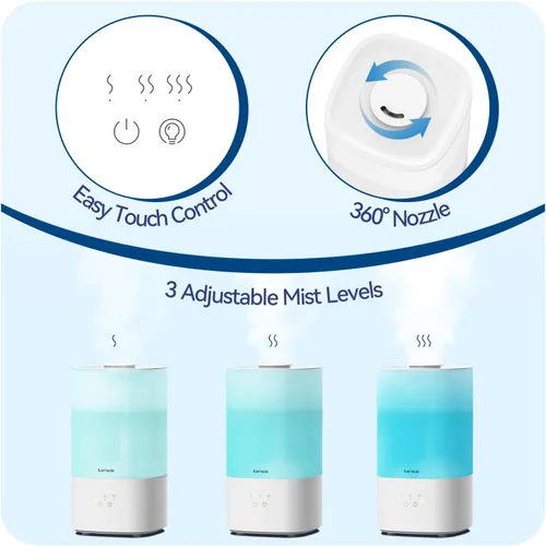Vista 7 de Humidificadores de 2.5L para dormitorio, humidificadores de niebla fría de llenado superior para habitación grande, fáciles de llenar y limpiar, 30H