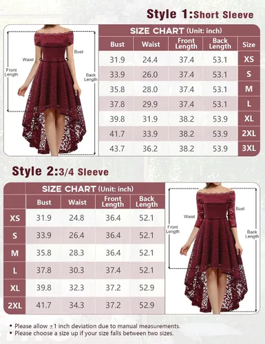 Vista 6 de Dressystar - Vestido de encaje para mujer, vestido asimétrico con vuelo y hombros descubiertos ideal para cóctel, dama de honor, fiesta formal