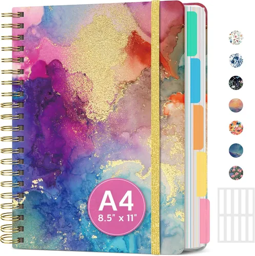 Vista 37 de Cuadernos grandes de espiral rayados para el trabajo con divisores y pestañas extraíbles, 8.5 x 11 pulgadas, bonito cuaderno de tapa dura de 5
