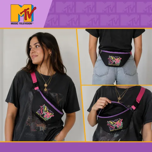 Vista 6 de Riñonera con logotipo de MTV, bolsa cruzada para cinturón Negro