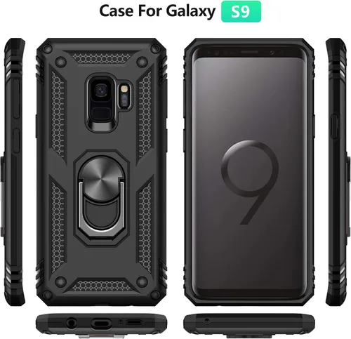 Vista 2 de Androgate Funda para Samsung Galaxy S9 con Protectores de Pantalla HD, Soporte Kickstand con Anillo de Metal de Grado Militar Probado Resistente a