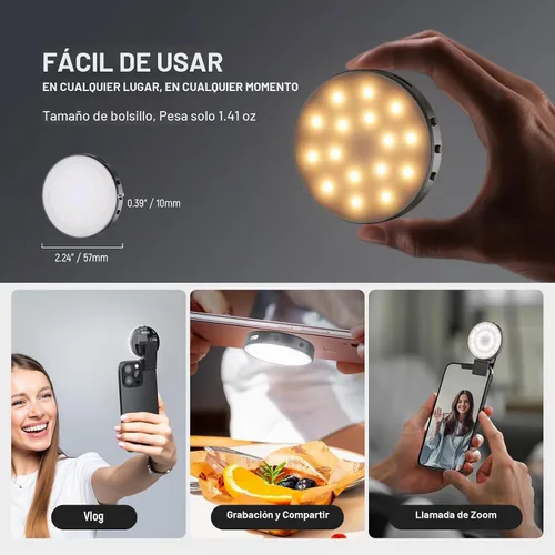 Vista 7 de NEEWER Luz magnética para selfie de nivel de entrada compatible con MagSafe iPhone, 1 W, clip de metal LED, anillo de iluminación de relleno