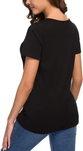 Vista 4 de ANIXAY - Blusa de manga larga o manga corta con cuello estilo Henley con botones para mujer, informal