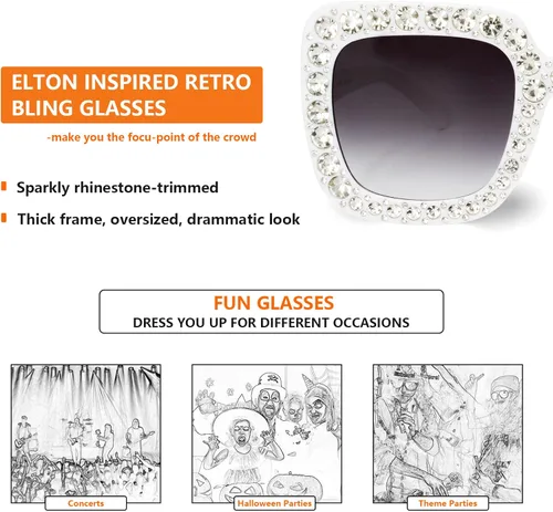 Vista 4 de Gafas de sol cuadradas extra grandes de cristal Elton con diamantes de imitación para concierto