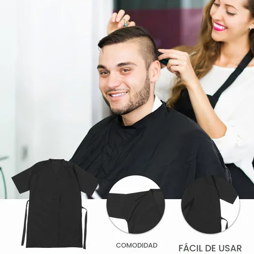 Vista 4 de Lurrose Vestido de cliente de salón Batas Cabo Peluquería Corte de pelo Smock para clientes Estilo Kimono (negro)