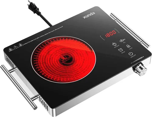 Vista 8 de Placa eléctrica de 2 quemadores de 110 V, placas eléctricas con asa de transporte, placa de cerámica para el hogar, VR, temporizador de control