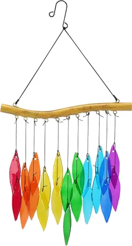 Vista 9 de Campanas de viento de vidrio coloridas para jardín y patio al aire libre - Campana de viento con diseño de pájaro hecha a mano, regalo perfecto