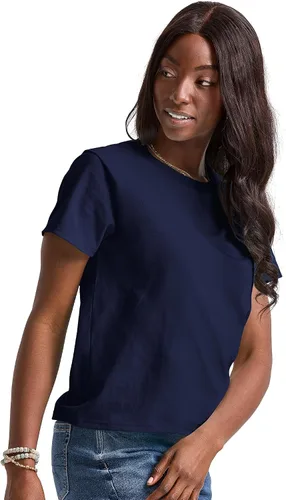 Vista 4 de Hanes Essentials, Camiseta de algodón con cuello redondo, camiseta de ajuste clásico para mujer