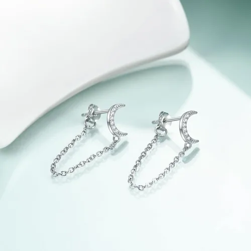 Vista 2 de Rnivida Aretes de cadena de plata de ley 925 para mujer, aretes minimalistas con cadena para mujer